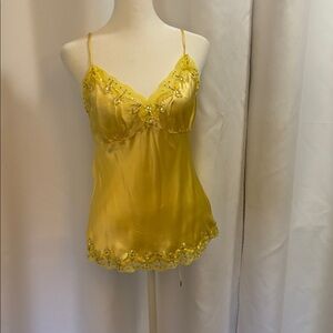 Gold Hawk Camisole Silk Bright Shiny Yellow with Lace and decorative sequin.